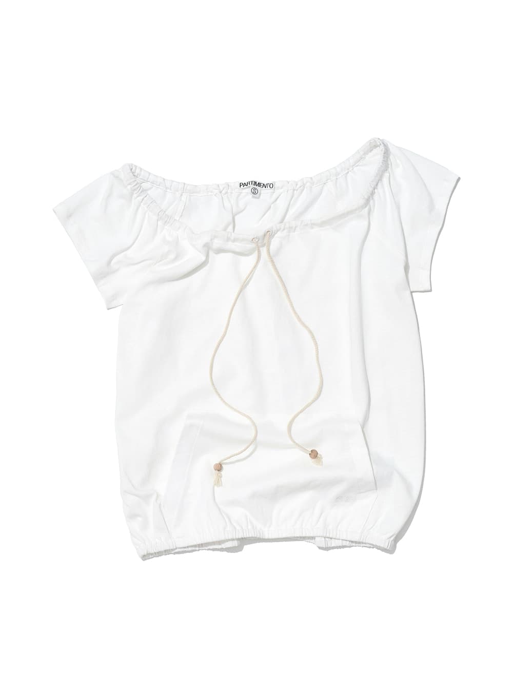 DRAWSTRING OFF-SHOULDER SHORT SLEEVE TEE_WHITE