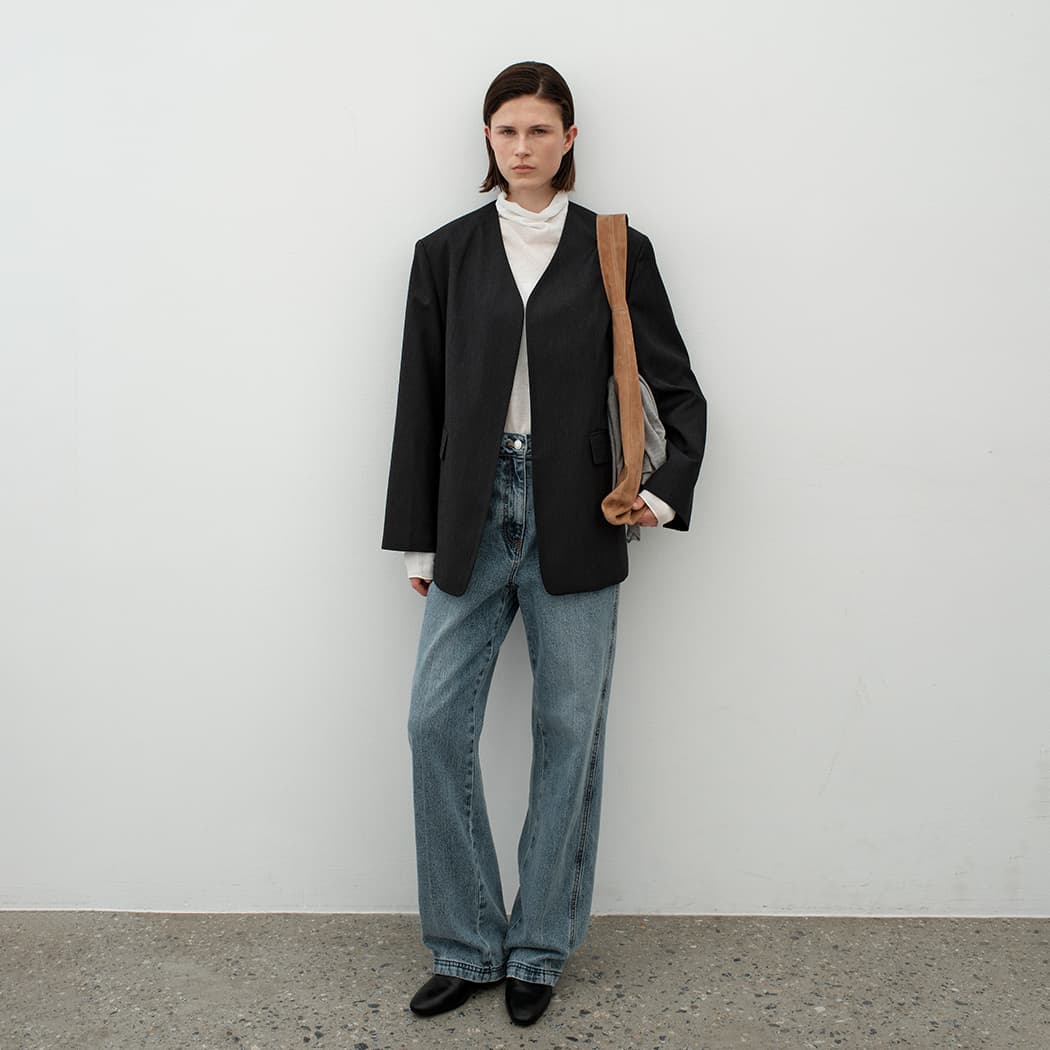 (JK-3036)V-NECK NO COLLAR JACKET