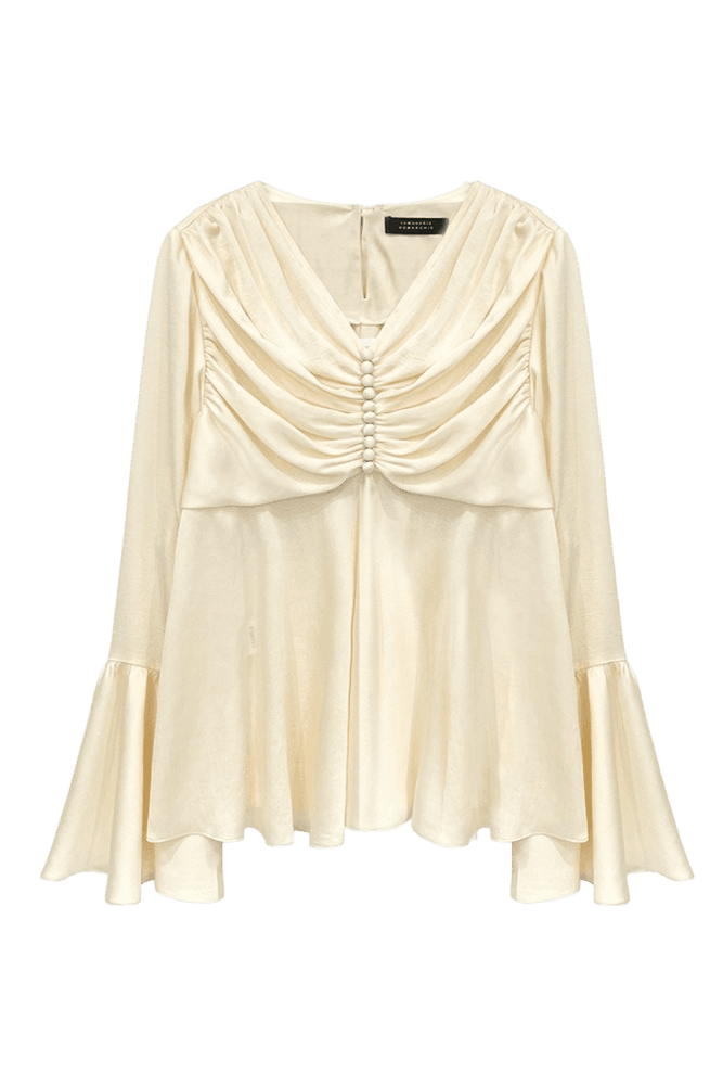 Draped Shirring Flare Blouse (Ivory)