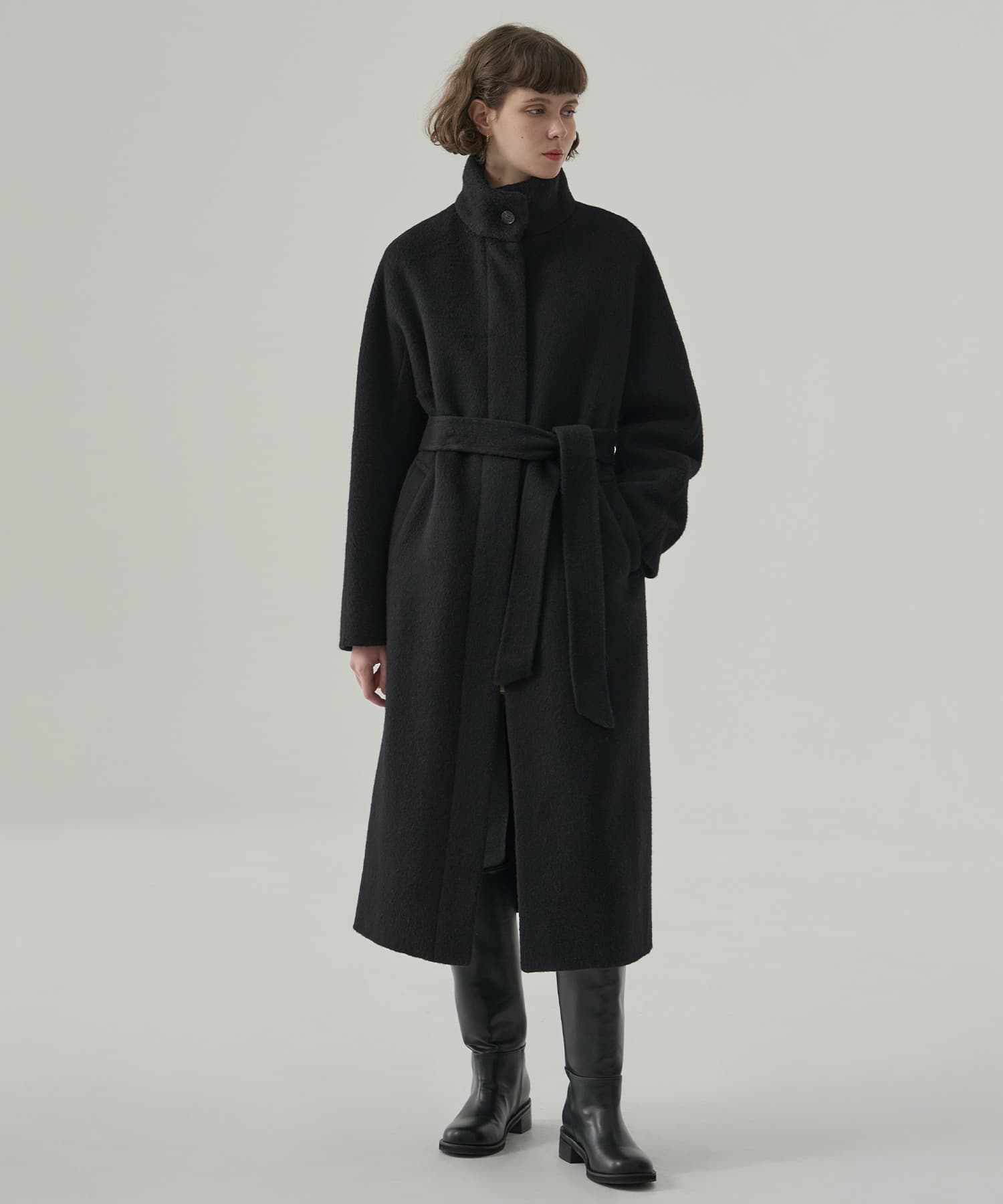 래빗 앙고라 울 하이넥 핸드메이드 롱 코트 [BLACK]