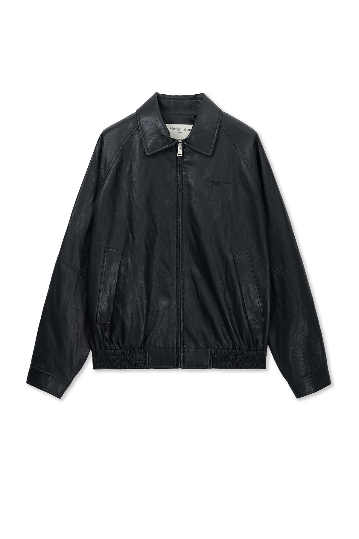 SMALL LOGO FAUX LEATHER ZIP UP JUMPER IN BLACK