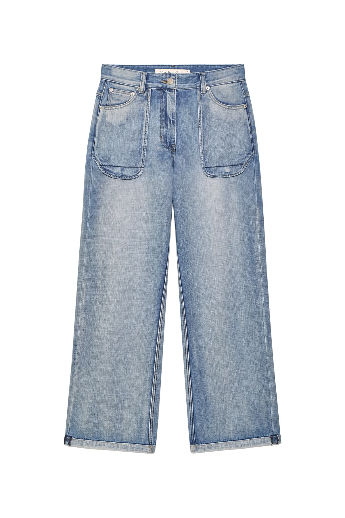 OUT POCKET WASHED DENIM PANTS IN LIGHT BLUE