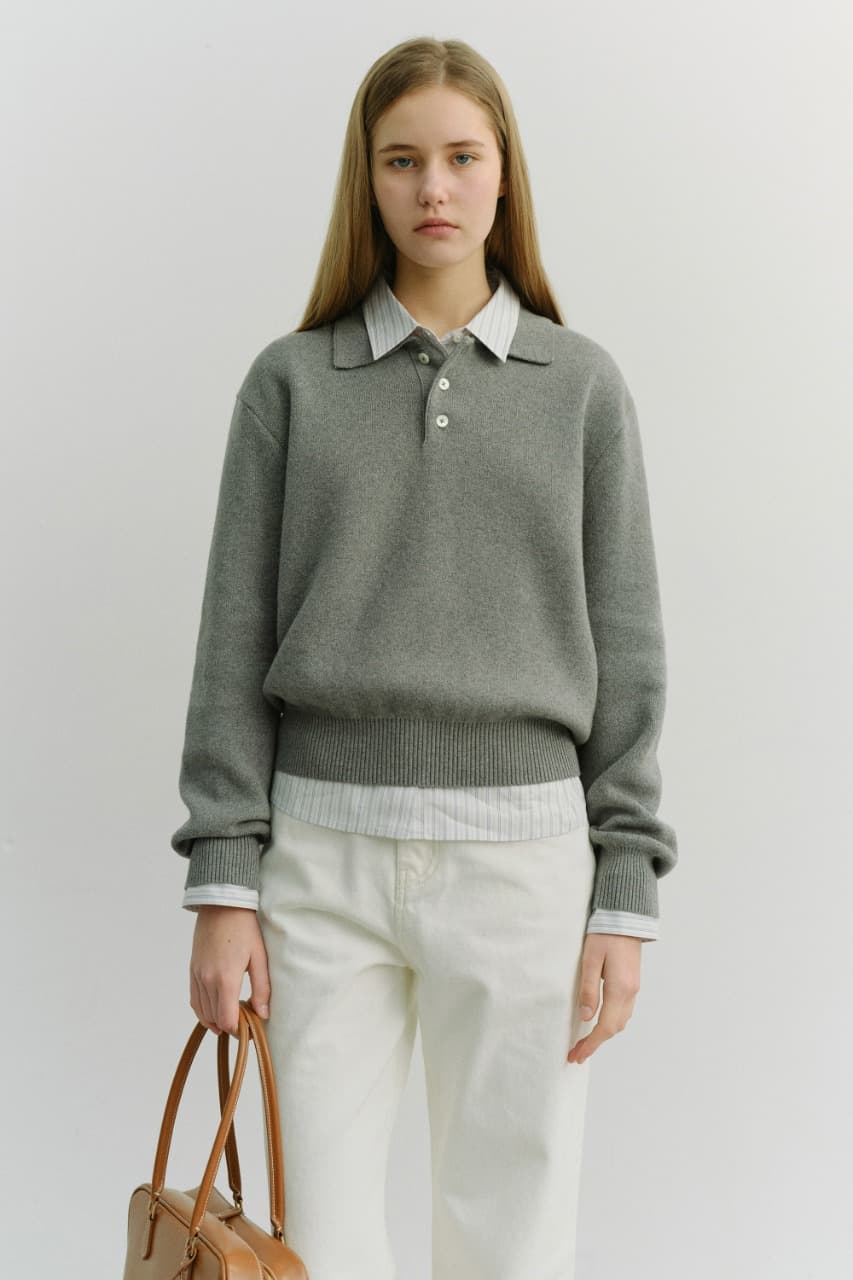 UNISEX CASHMERE COLLARED SWEATER MELANGE GREY_UDSW6A104G2