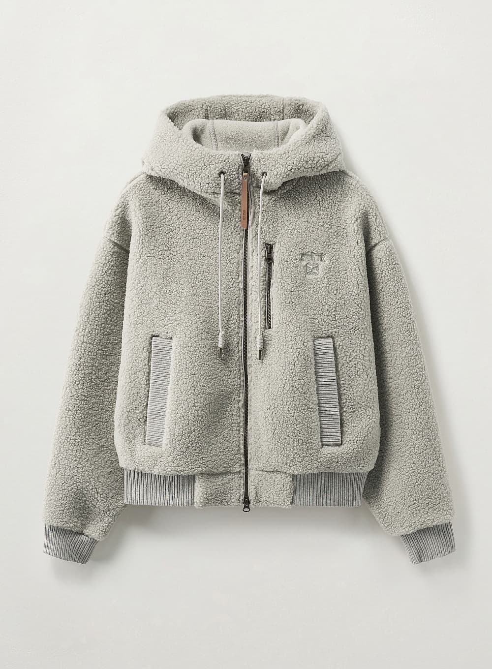 (W) Shearling Fleece Hood Zip-up - Khaki