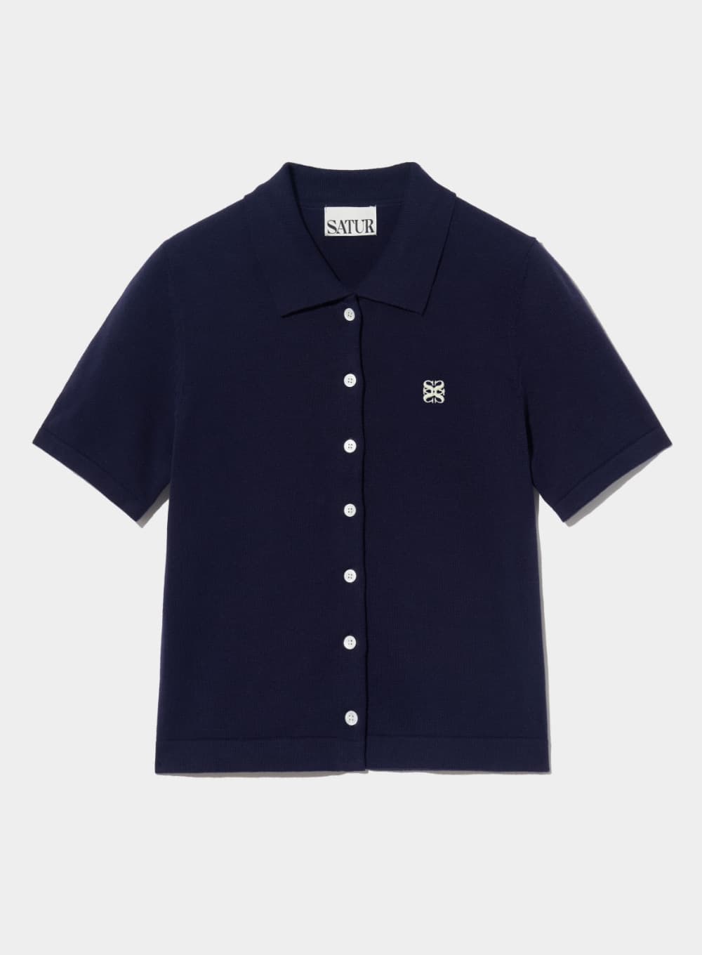 (W) Basic Cotton Collar Half Cardigan - Classic Navy