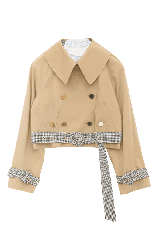 Check Belt Cropped Trench Jacket (Beige)