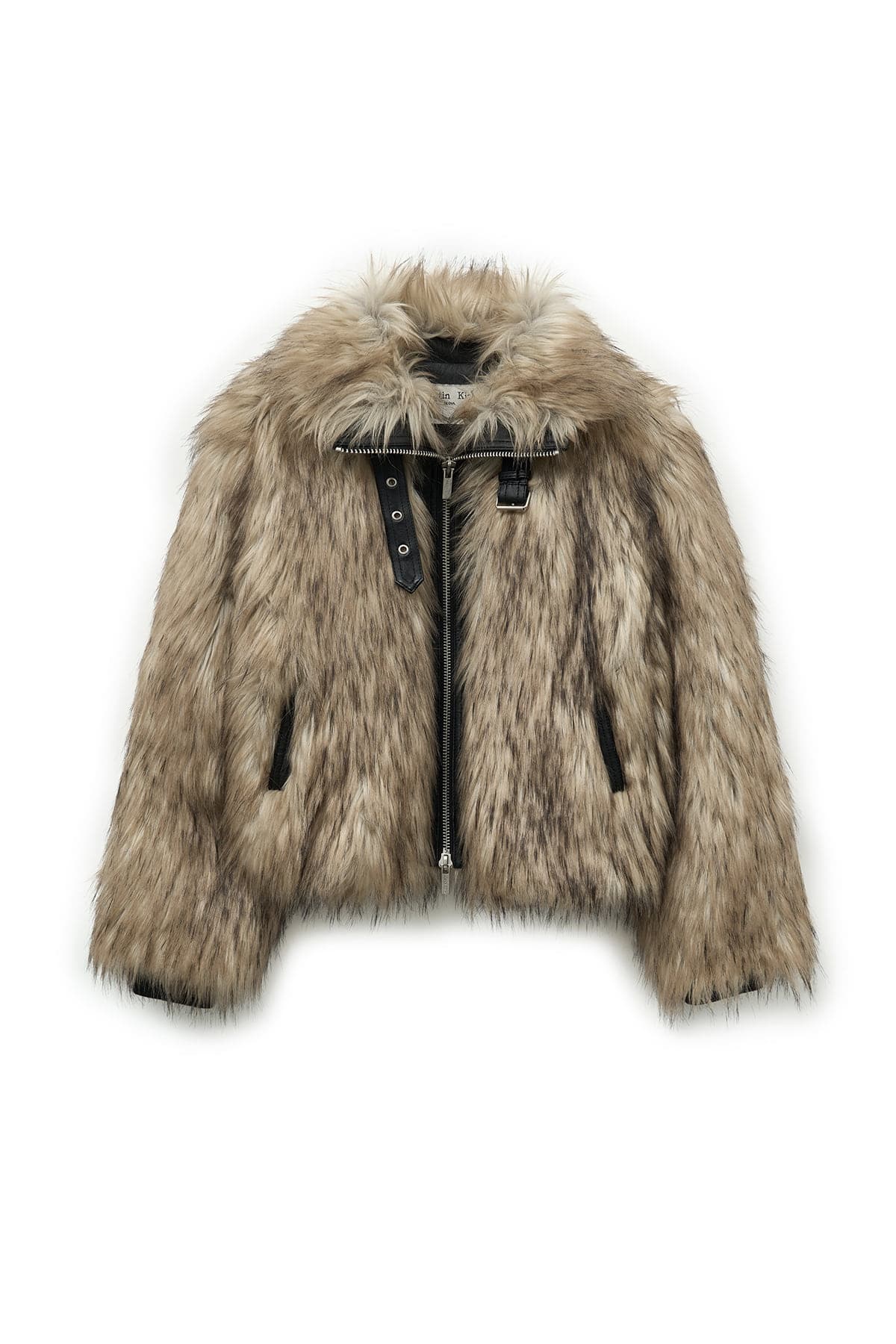 NECK BUCKLE CROP FUR JUMPER IN BEIGE