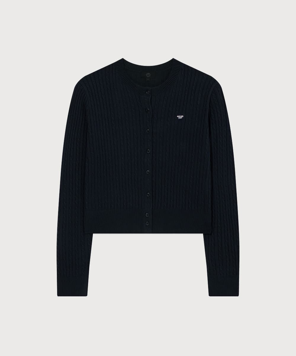 우먼 클로버하트 케이블 가디건 Navy