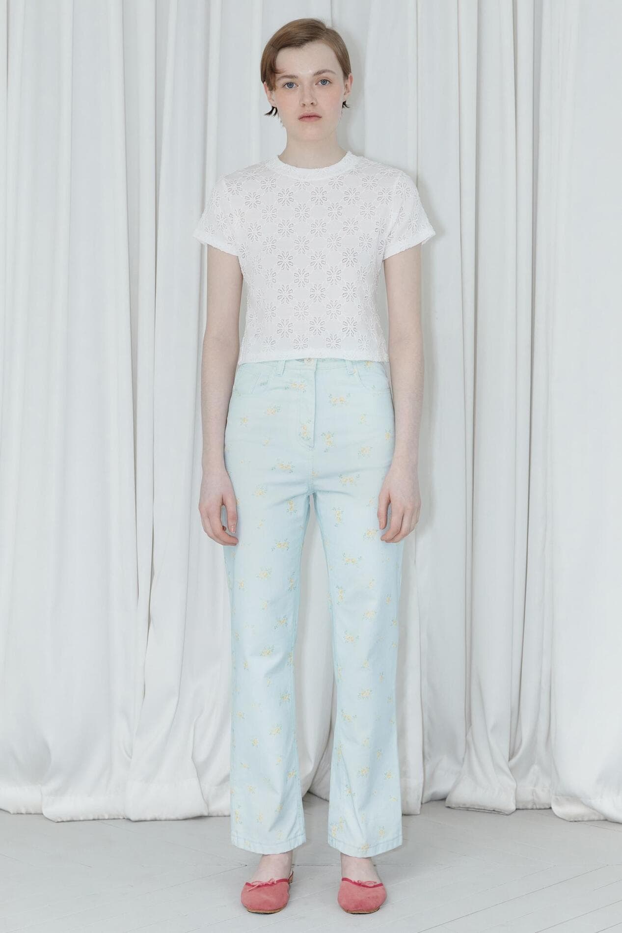 Flower Cotton Pants (Light Blue)