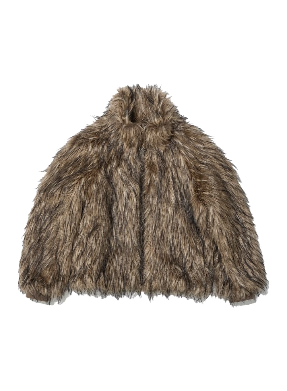 HIGH NECK FUR ZIP-UP JACKET_MIX BROWN