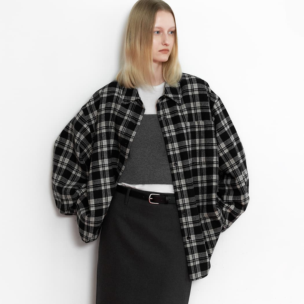 (BL-4379)WOOL BLENDED OVERSIZED CHECK SHIRT