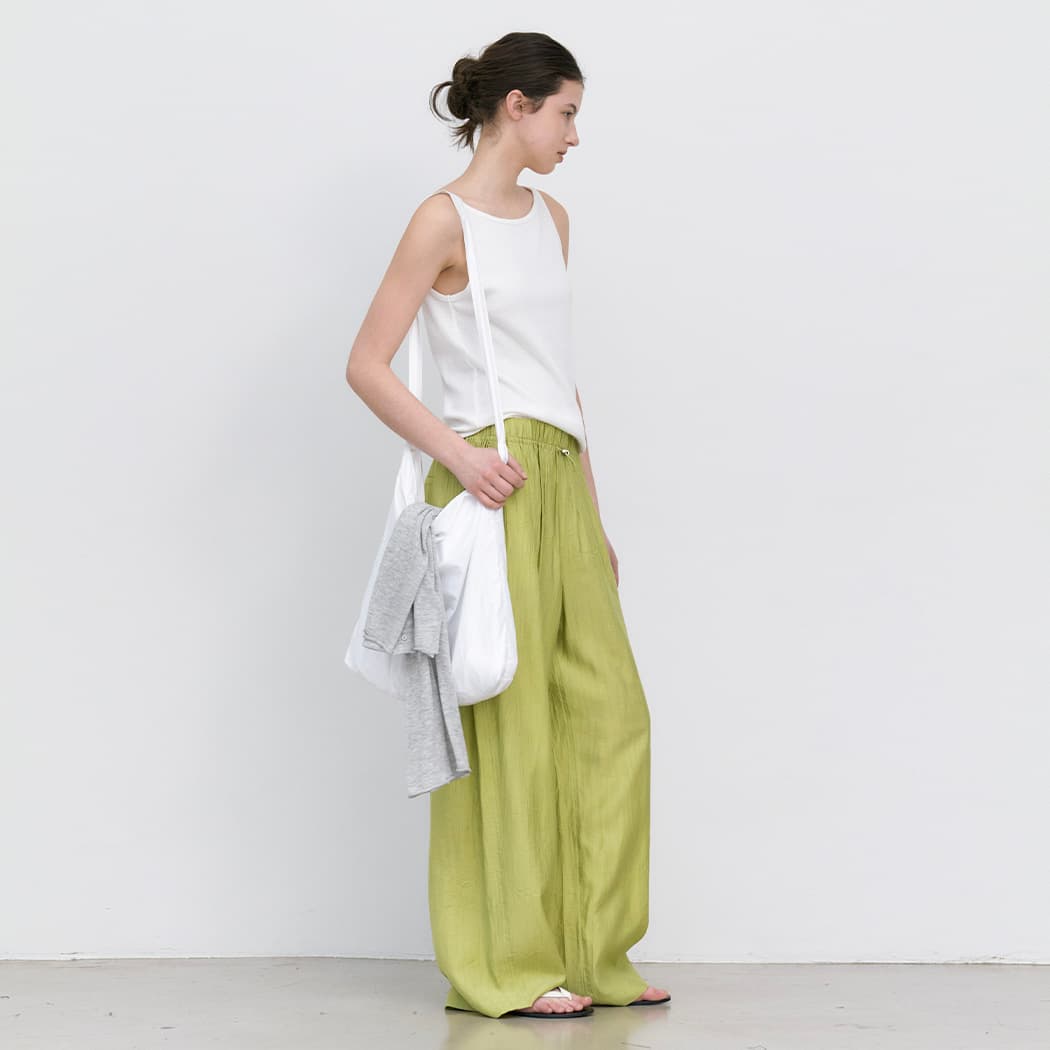 (PT-5757)CREASE WAIST BANDING STRING PANTS