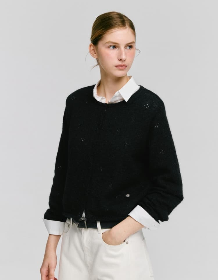 mohair blended skashi cardigan - black
