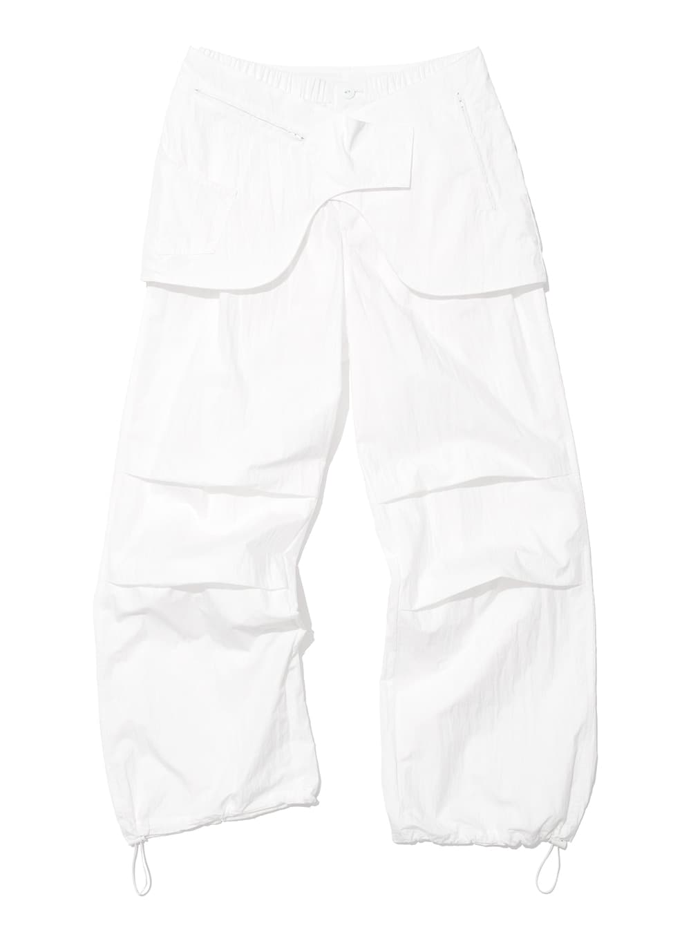 BELTED LAYERED PARACHUTE PANTS_WHITE