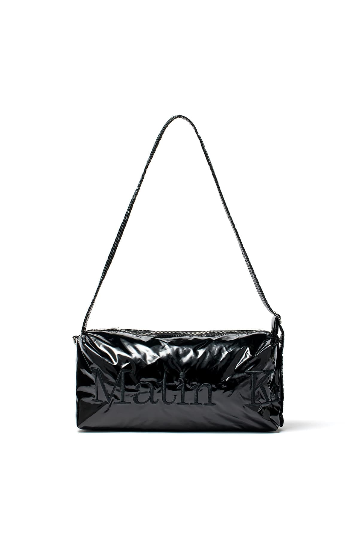 GLOSSY LOGO STITCH CROSS BAG IN BLACK