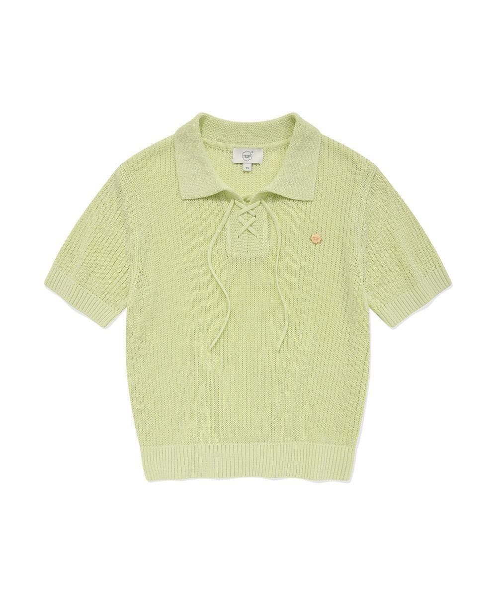우먼 카라 레이스업 크로세 하프니트 Light Lime