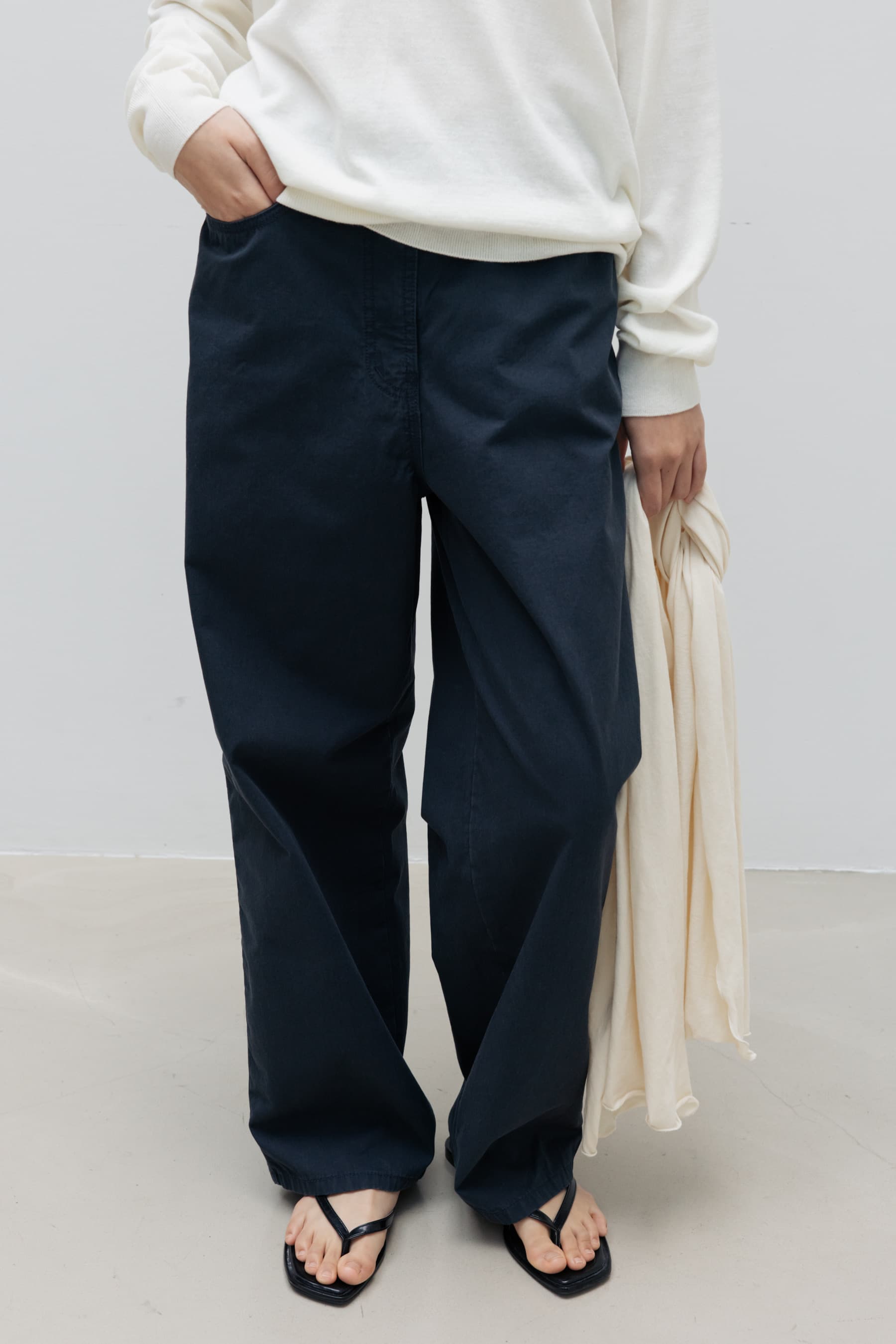 Washed Cotton Pants (Navy)