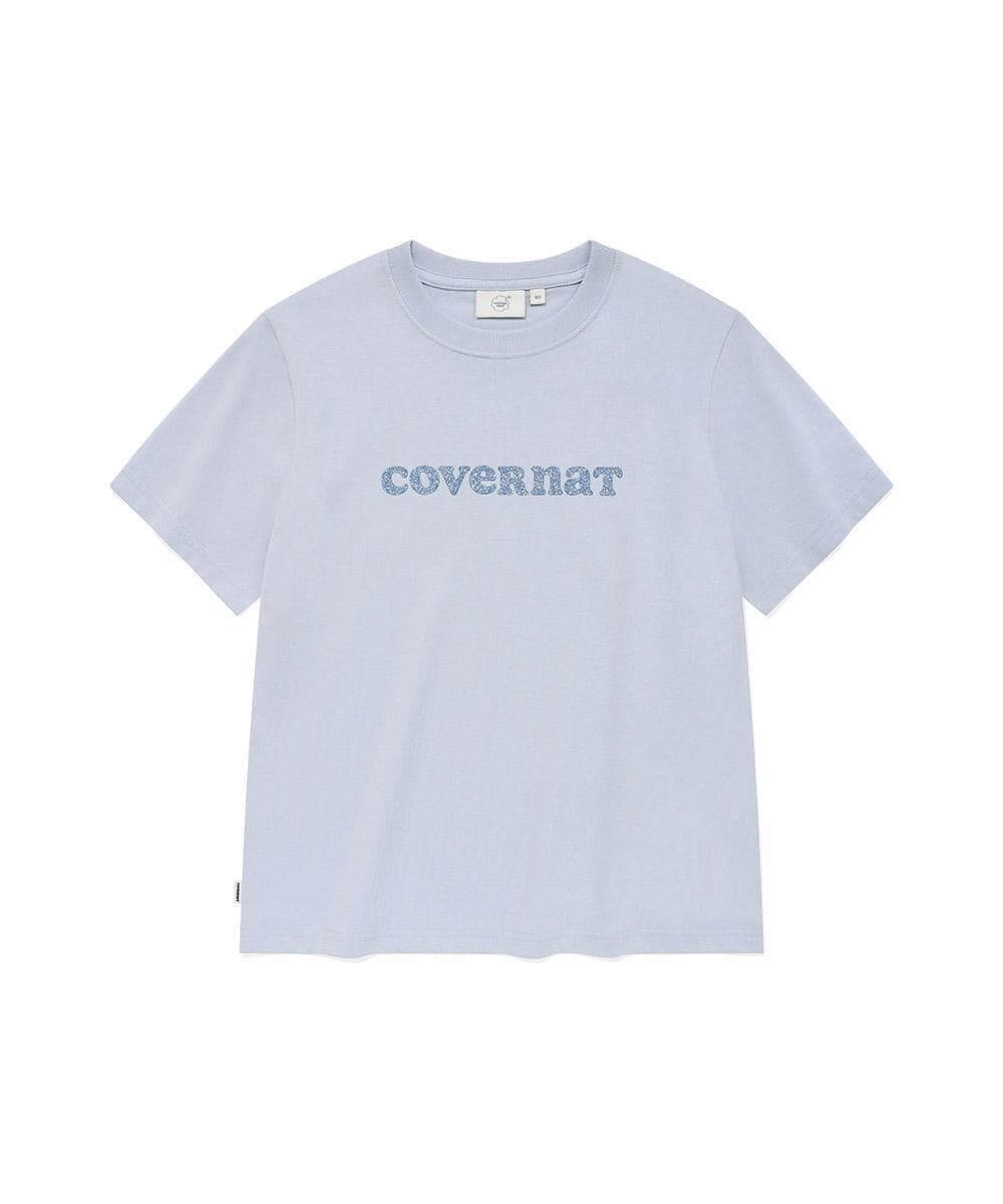 우먼 레귤러핏 글리터 쿠퍼 로고 티셔츠 Light Blue