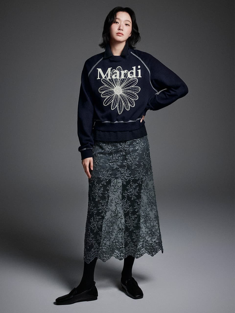SEQUIN LAYERED SKIRT LACE_KHAKI