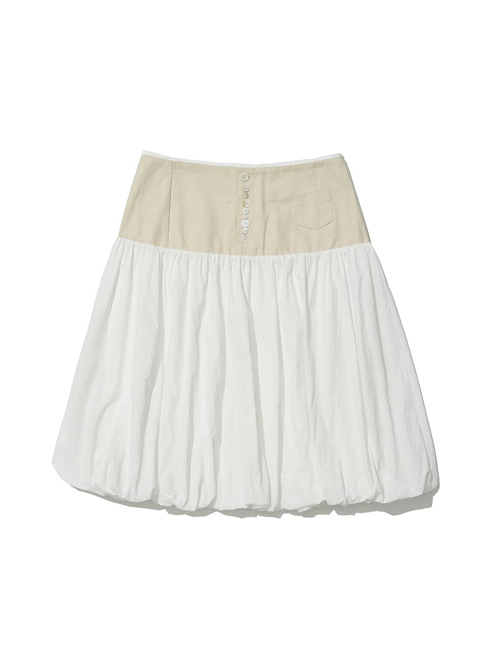 BUTTON POINTED PUFF MIDI SKIRT_WHITE