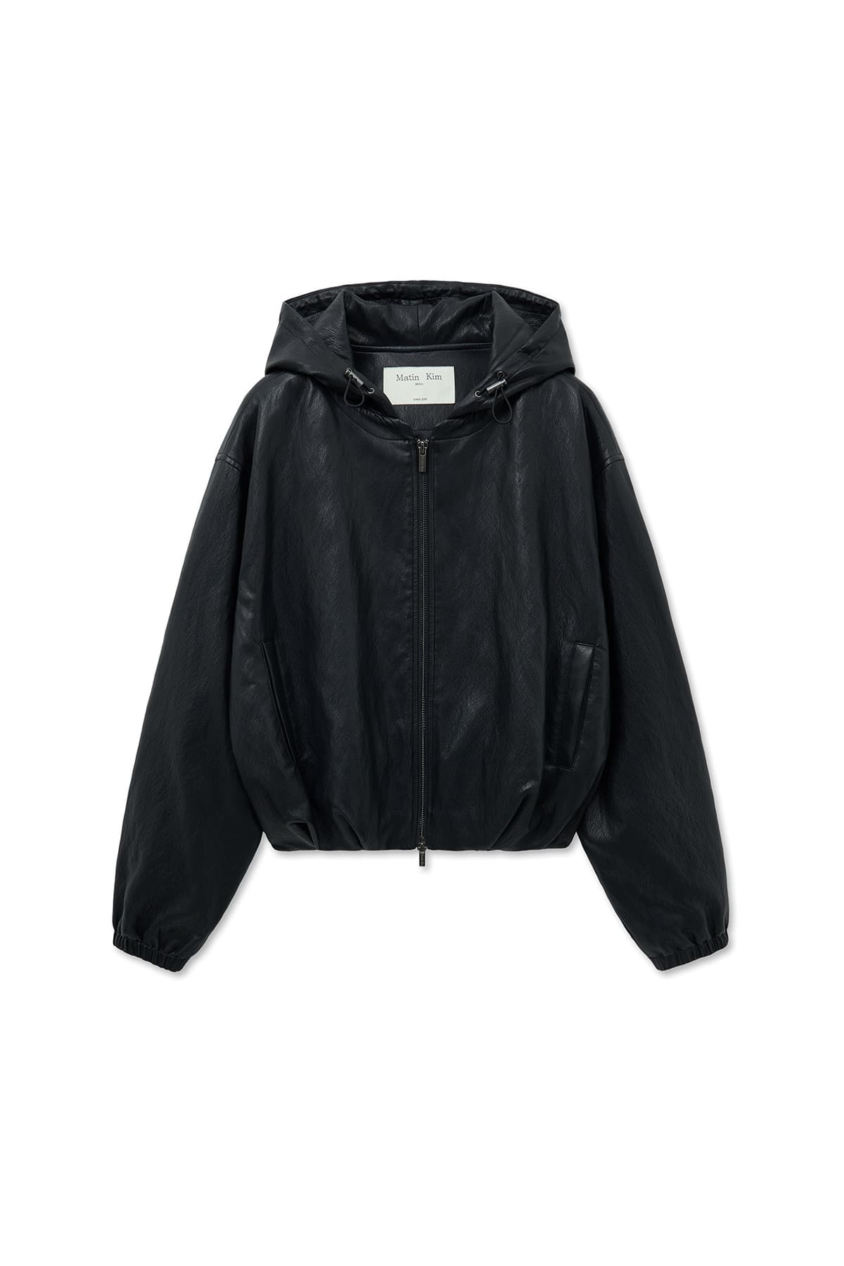 FAUX LEATHER HOODY CROP JUMPER IN BLACK
