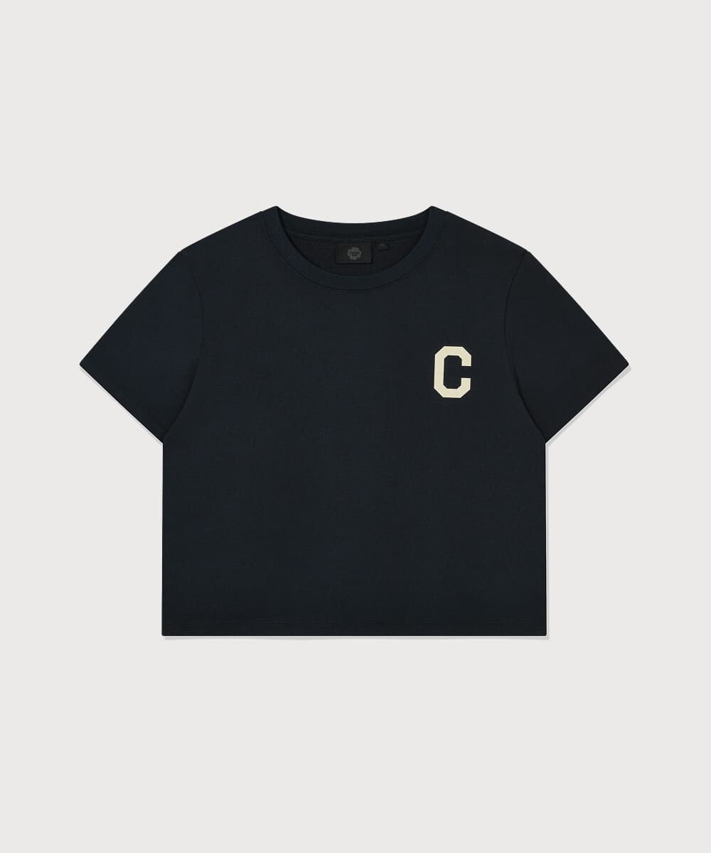 우먼 크롭 쿨코튼 C로고 티셔츠 네이비