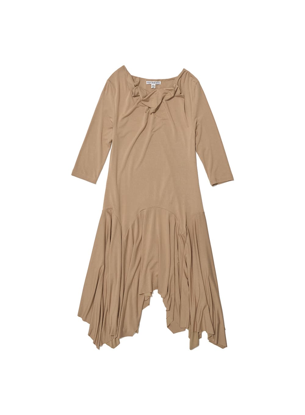 COWL NECK UNBALANCED JERSEY DRESS_BEIGE