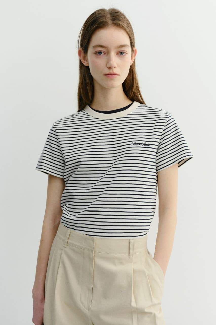 ESSENTIAL STRIPE LOGO T-SHIRT CREAM NAVY STRIPE_UDTS6B232CR