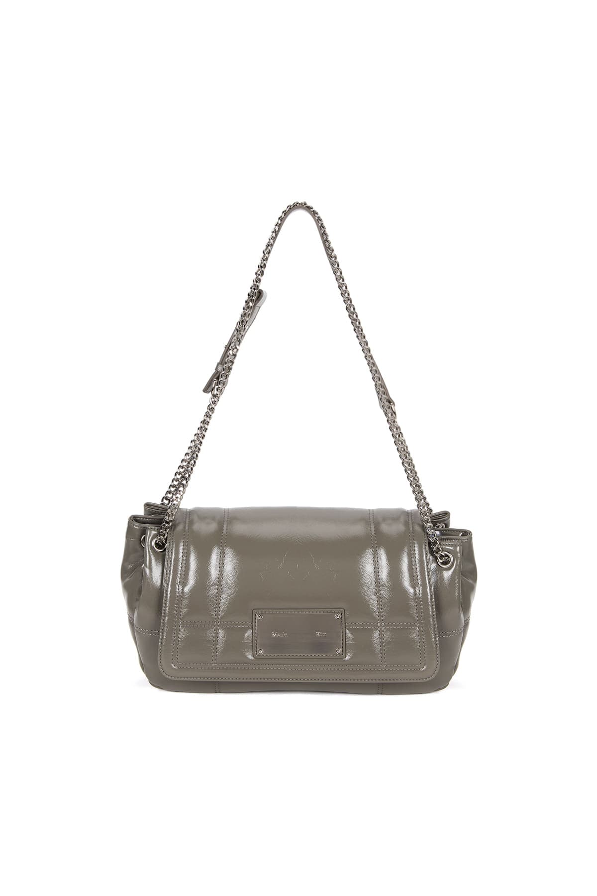 GLOSSY QUILTING MEDIUM CHAIN BAG IN GREY