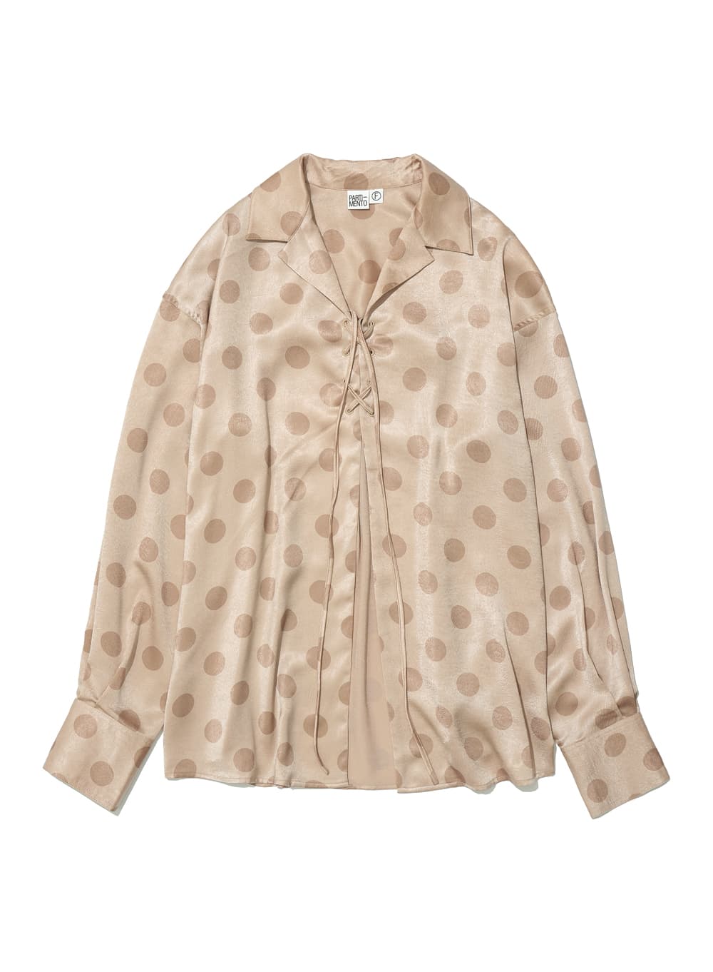 POLKA DOT ALL OVER PRINTED LACE-UP SHIRT_BEIGE