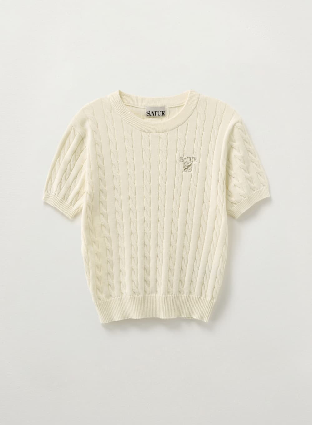 (W) Cable Crew Neck Half Knit - Cream