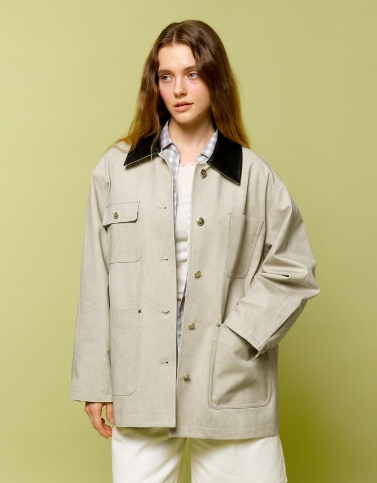 gold button work jacket - light beige