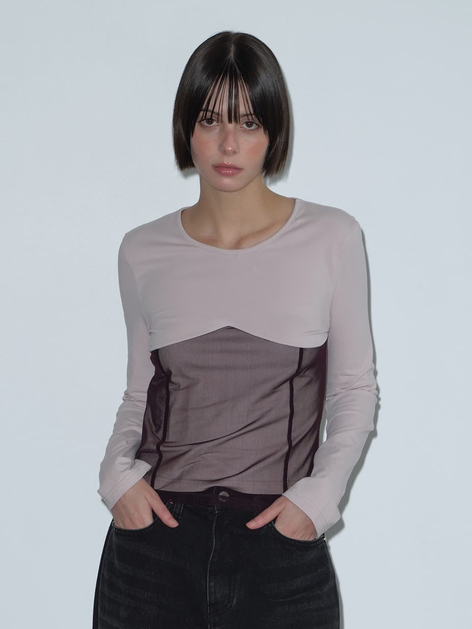 MESH LAYERED T-SHIRT (PURPLE)