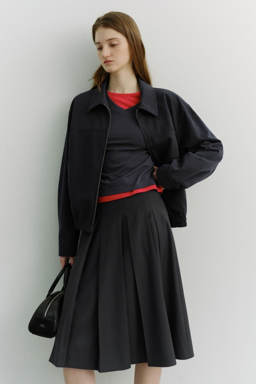 VOLUME PLEATS MIDI SKIRT CHARCOAL GREY_UDSK6A204CG