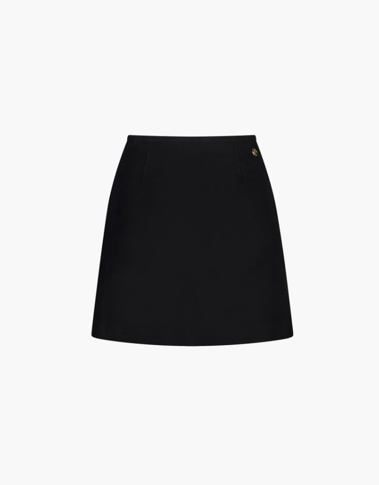 wool blended classic skirt - black