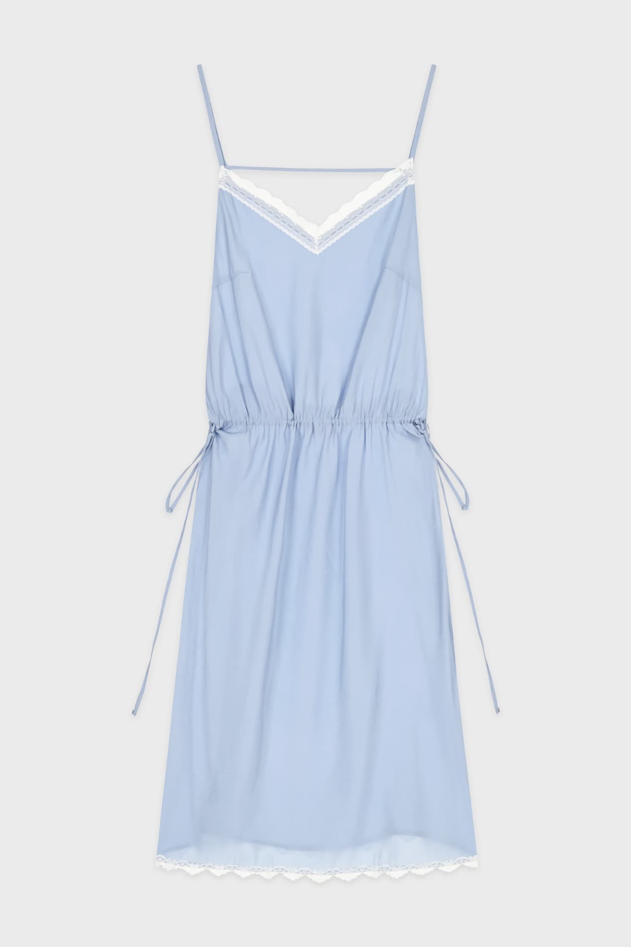V-Neck Layered Lace Silky Dress (Blue)
