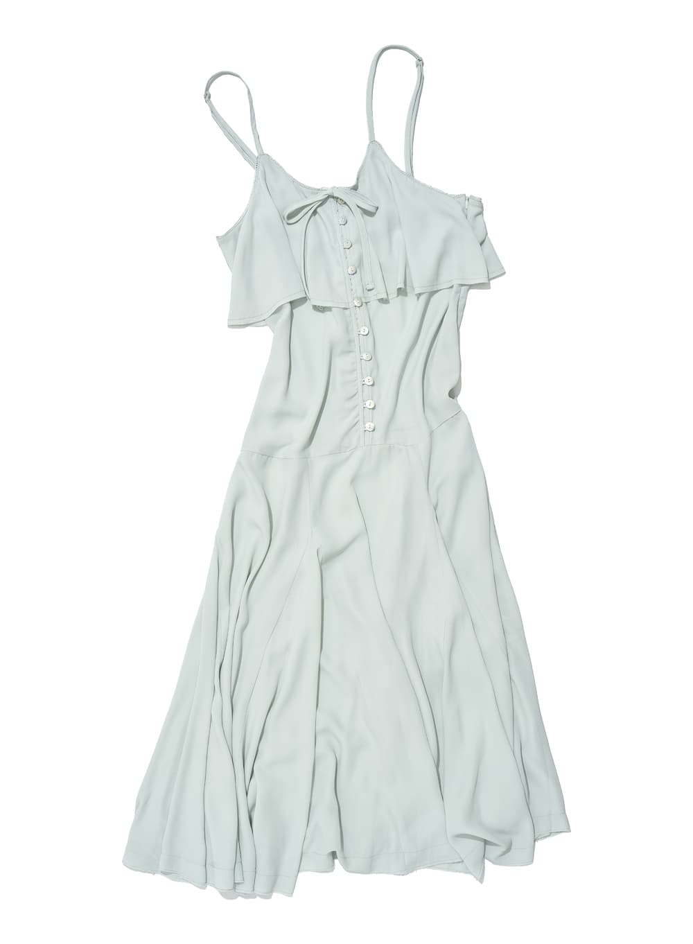 RUFFLE LACE TRIM FLARE SLIP DRESS_MINT