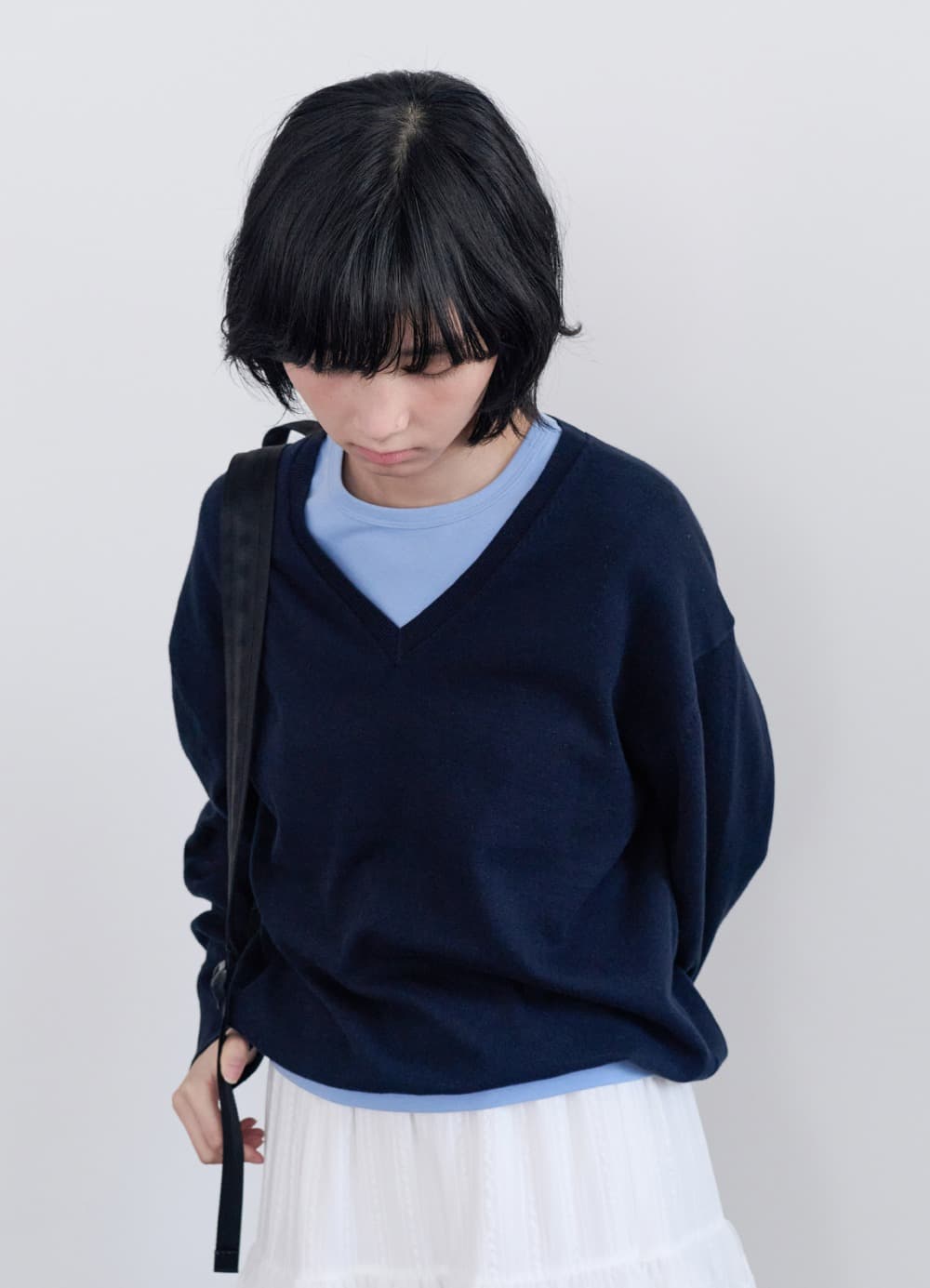 All-Day Cotton V-neck Knit - Darknight Navy