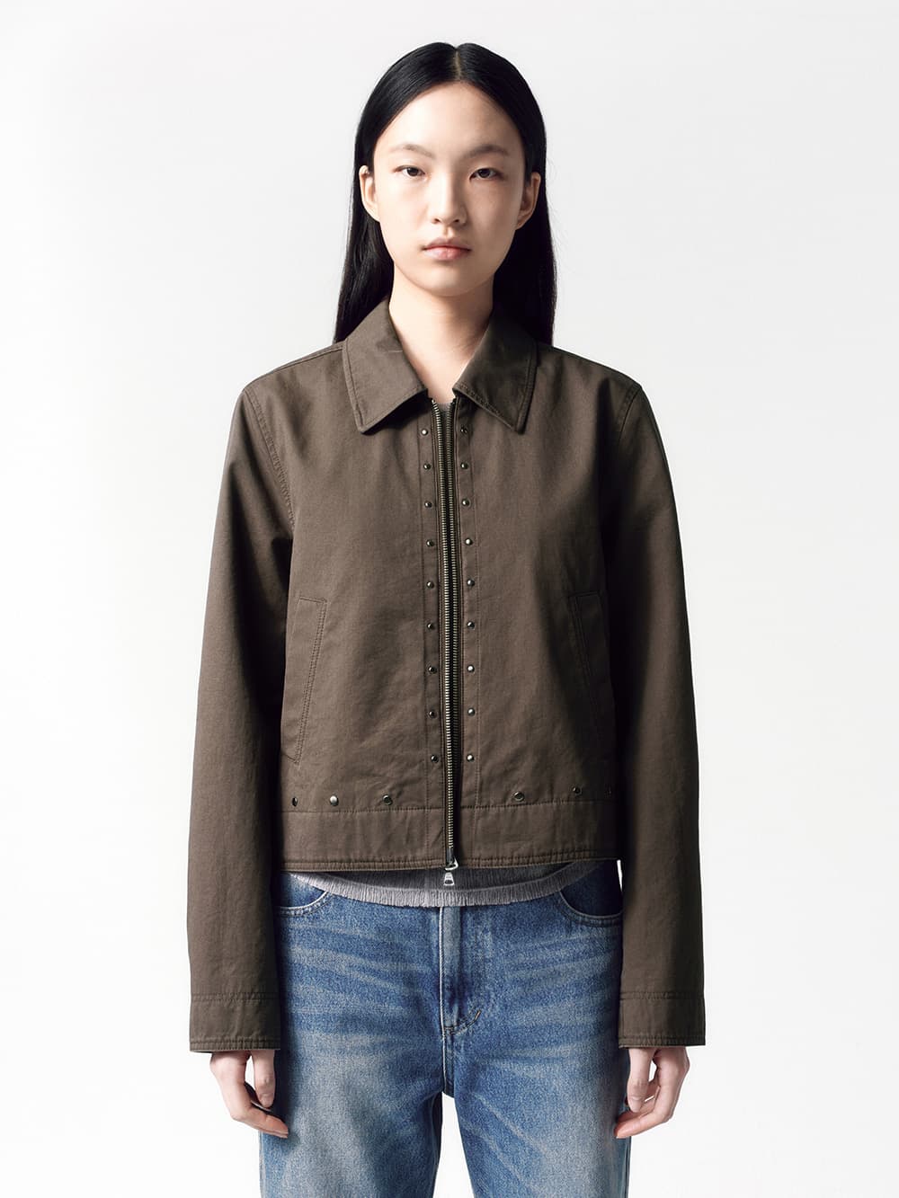코튼 스터드 자켓 BROWN
