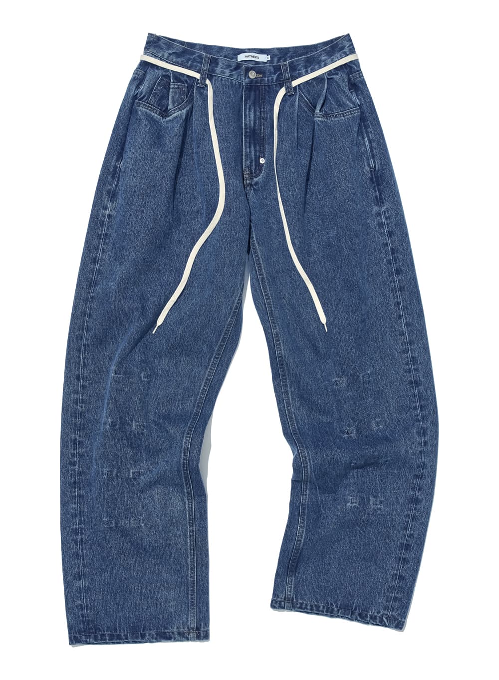 DRAWSTRING REWORKED PLEATS BAGGY JEANS_DARK BLUE