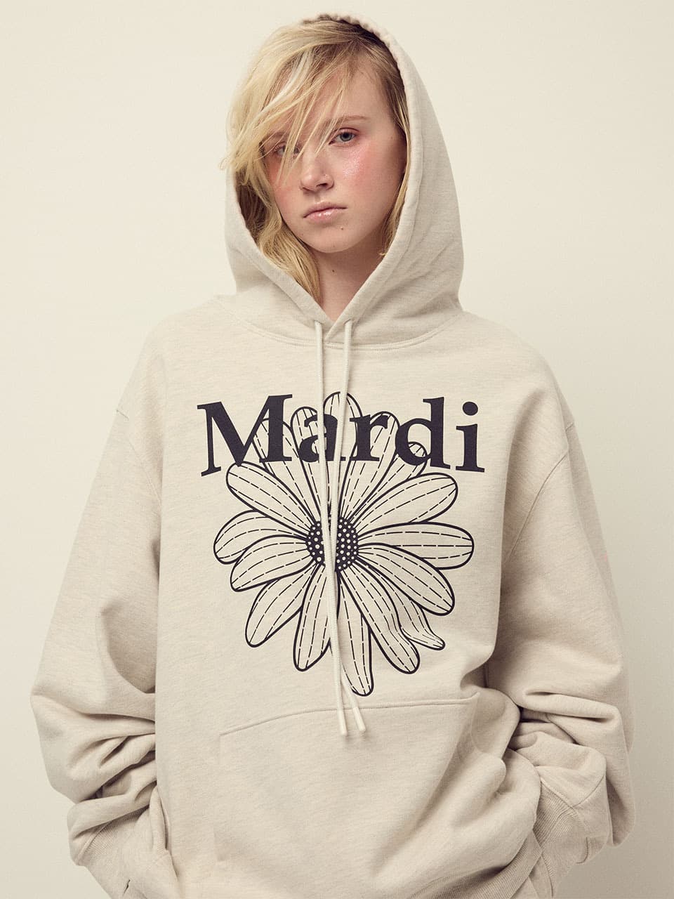 OVERSIZED HOODY FLOWERMARDI_OATMEAL BLACK