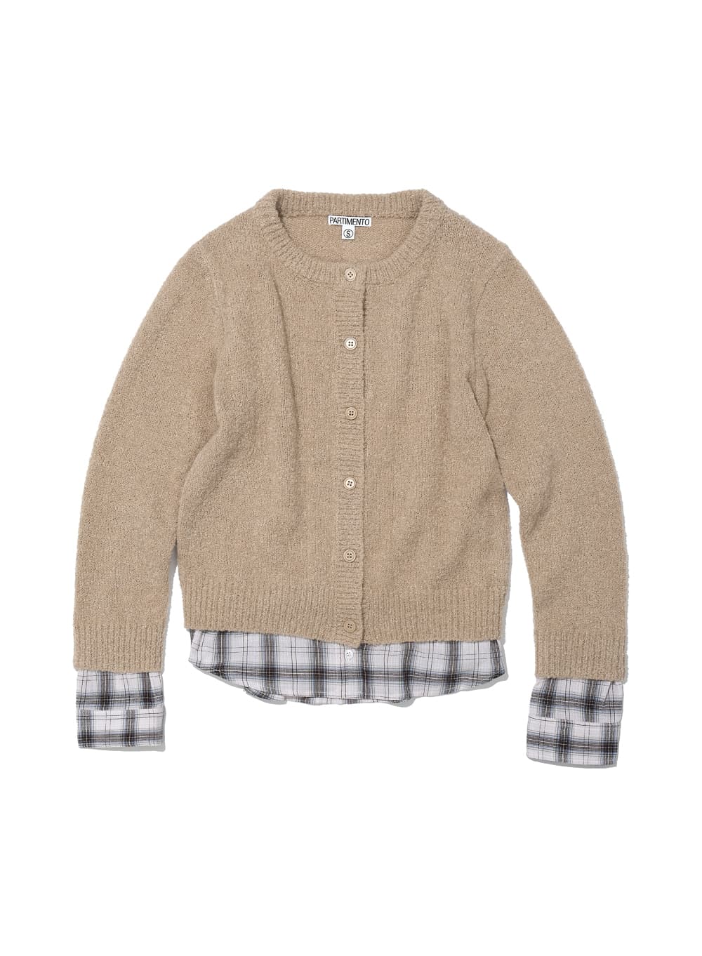 BOUCLE SHIRT-HEM LAYERED CARDIGAN_BEIGE