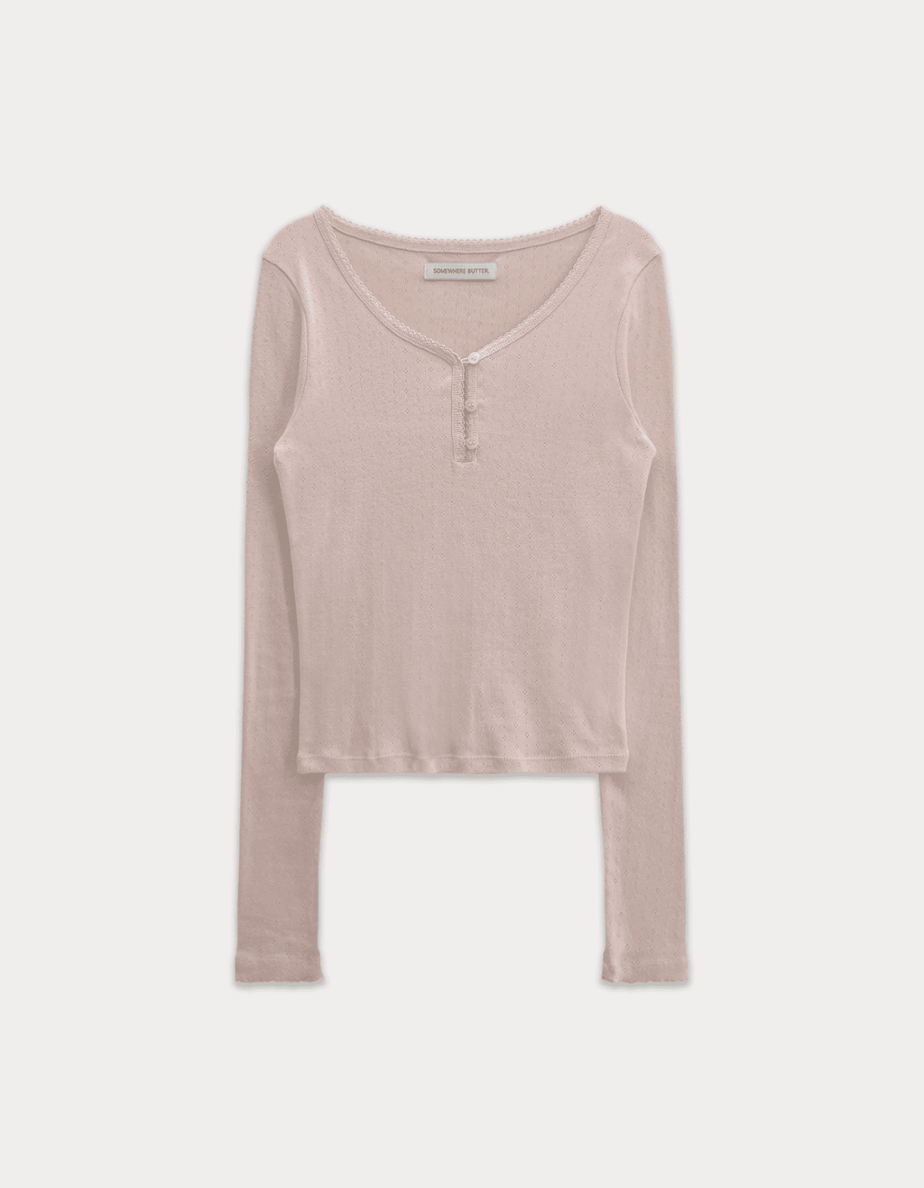 Lace Button Long Top - Pink