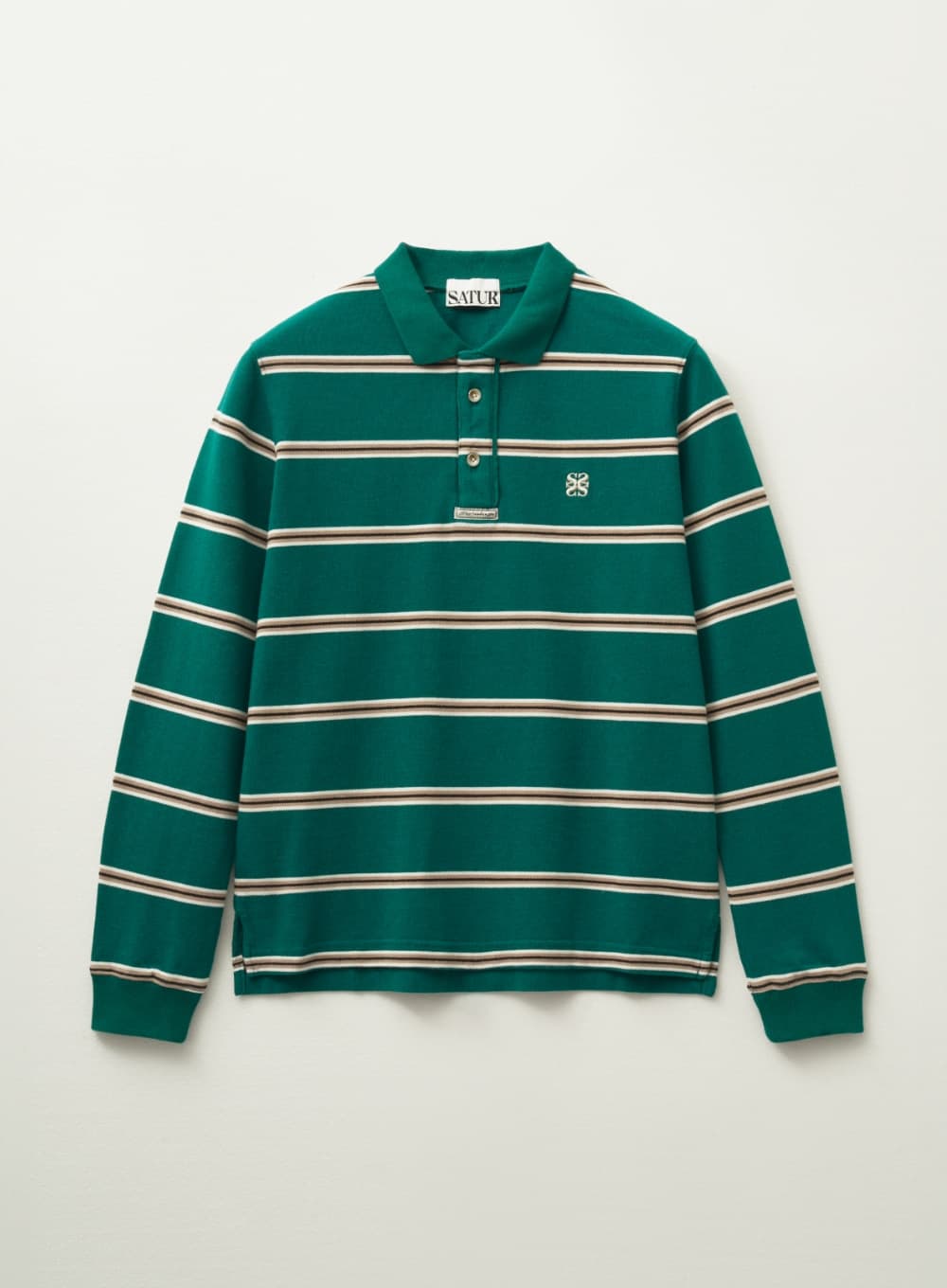(W) Stripe Pique Polo Long Sleeve - Deep Green