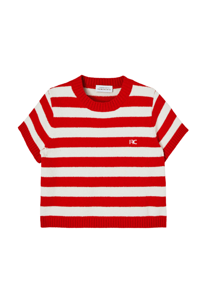Terry Stripe Knit Top (Red)