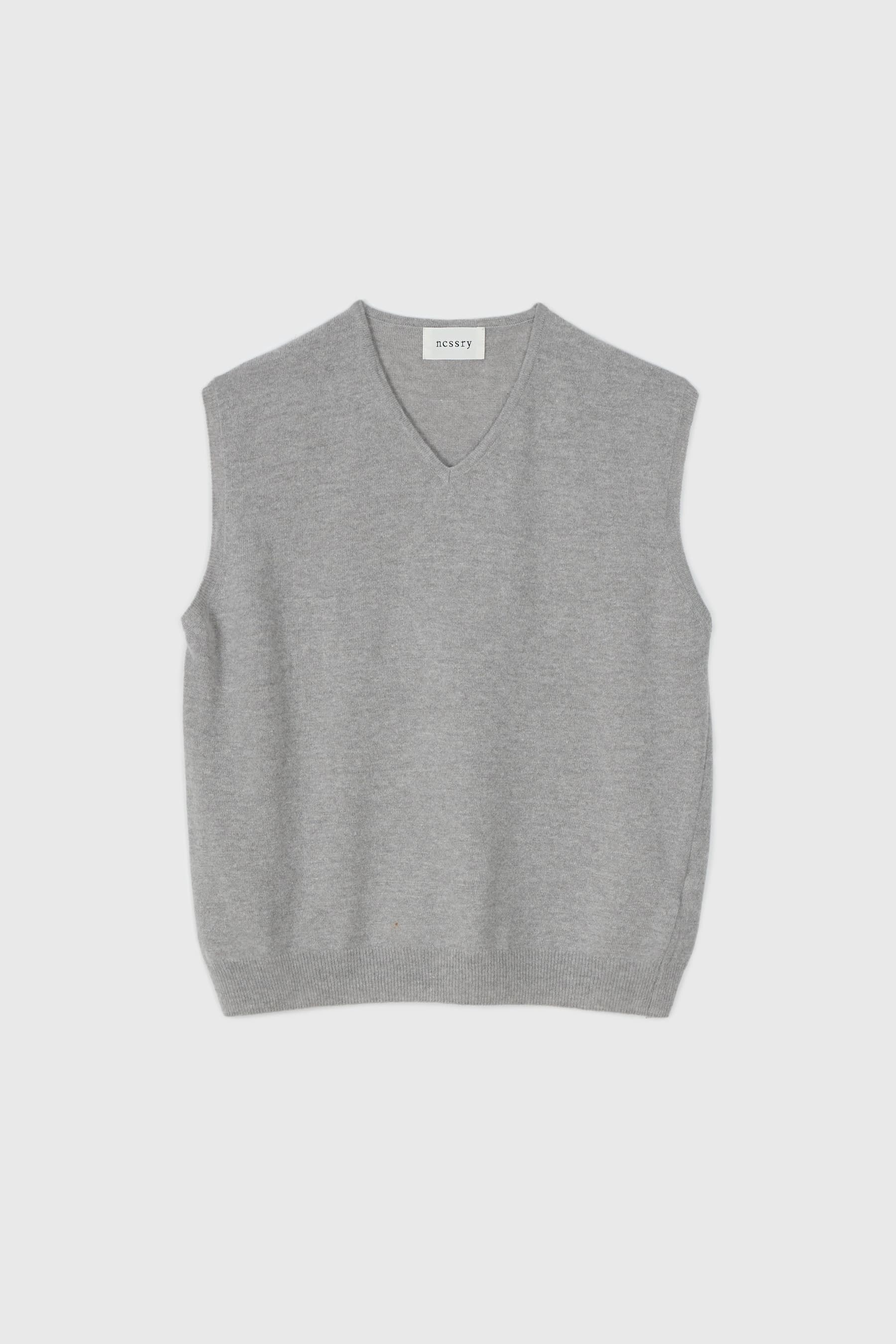 Wool V-Neck Kint Vest (Grey)