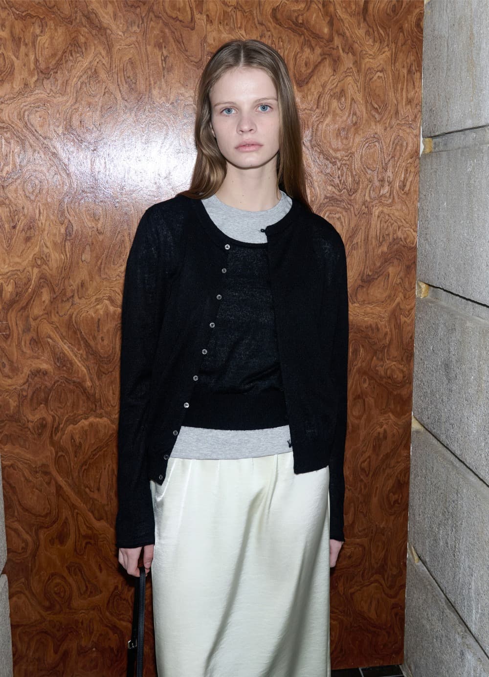 Layered Knit Cardigan Set - Black