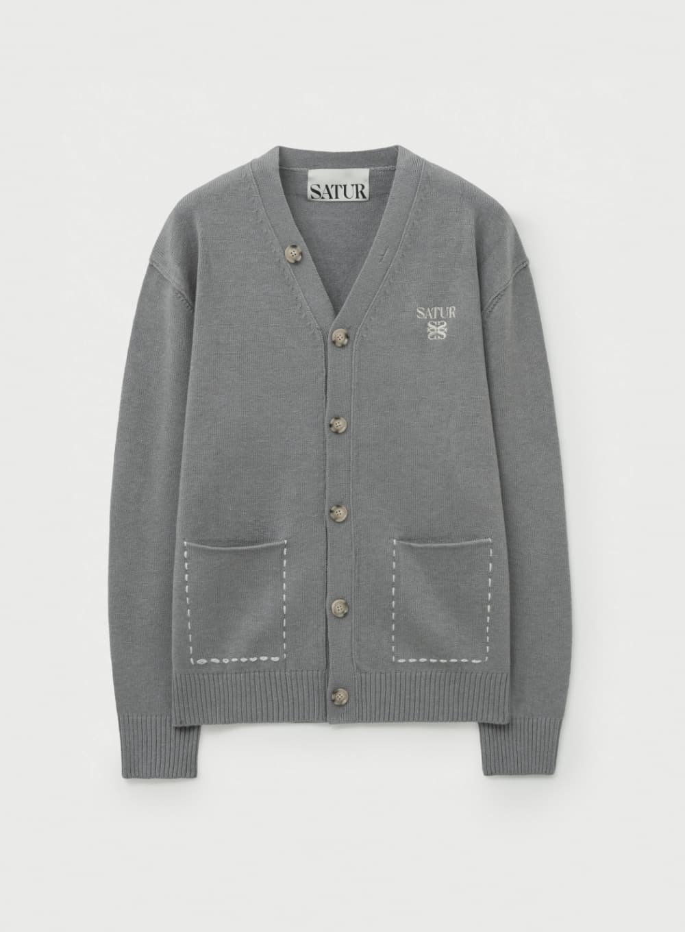 Outline Basic V-Neck Cardigan - Melange Gray