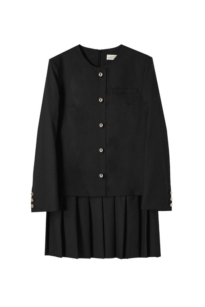 Classic Regal Pleat Dress (Black)
