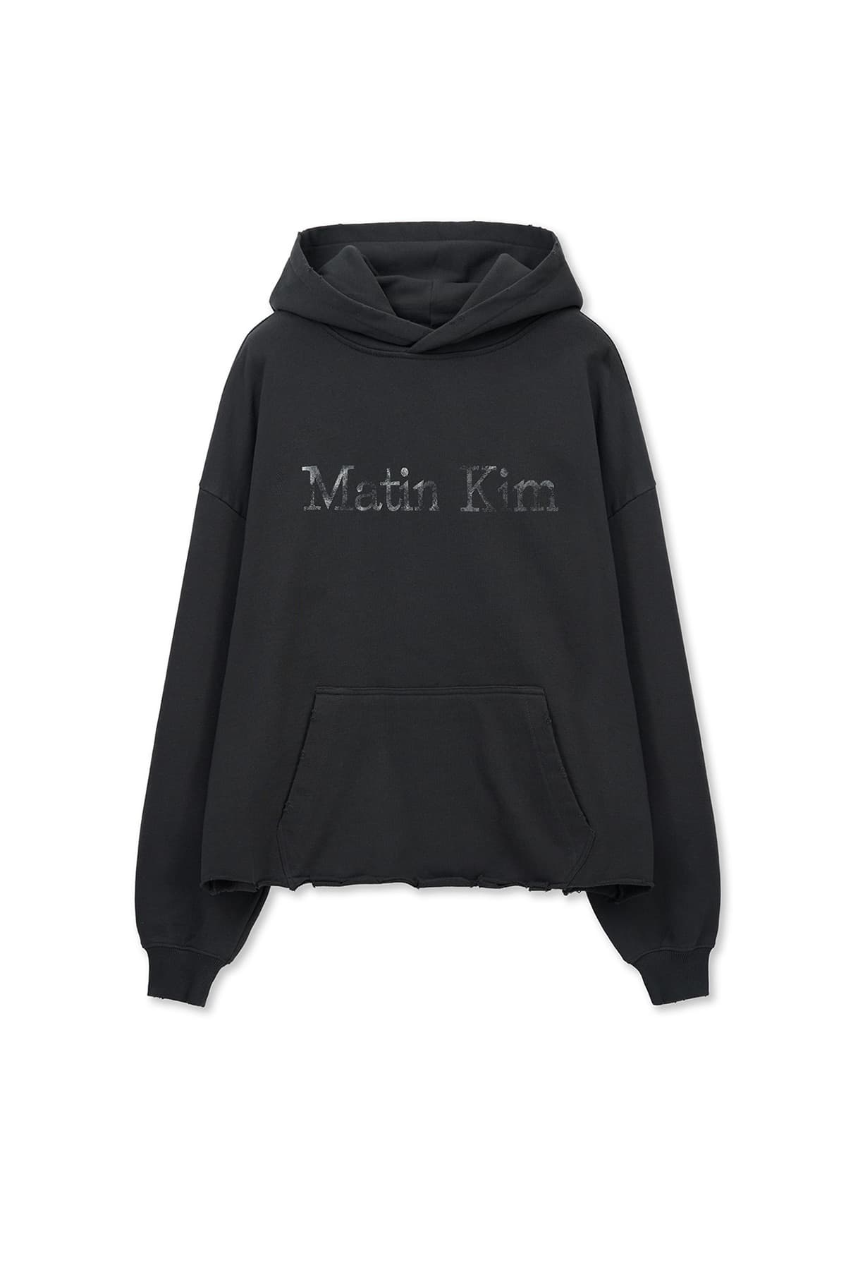 RAW EDGE HEM SWEAT HOODY IN CHARCOAL